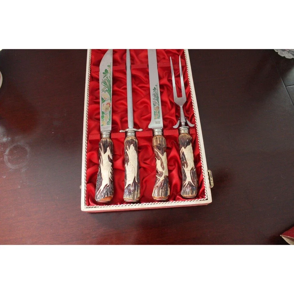 Solingen Germany Carving Set With  Stag Horn Handles 4pc box set Used